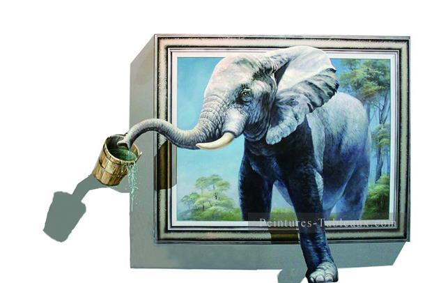 boire éléphant hors cadre 3D Peintures à l'huile